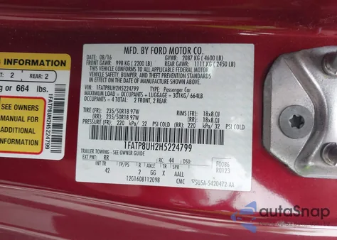 2017 Ford Mustang Ecoboost Premium z USA, uszkodzony, nr VIN 1FATP8UH2H5224799